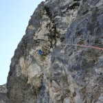 Mario klettert die ersten steilen Seillängen vom Band der Route Aonikenk - Fotocredit: Mario Walder